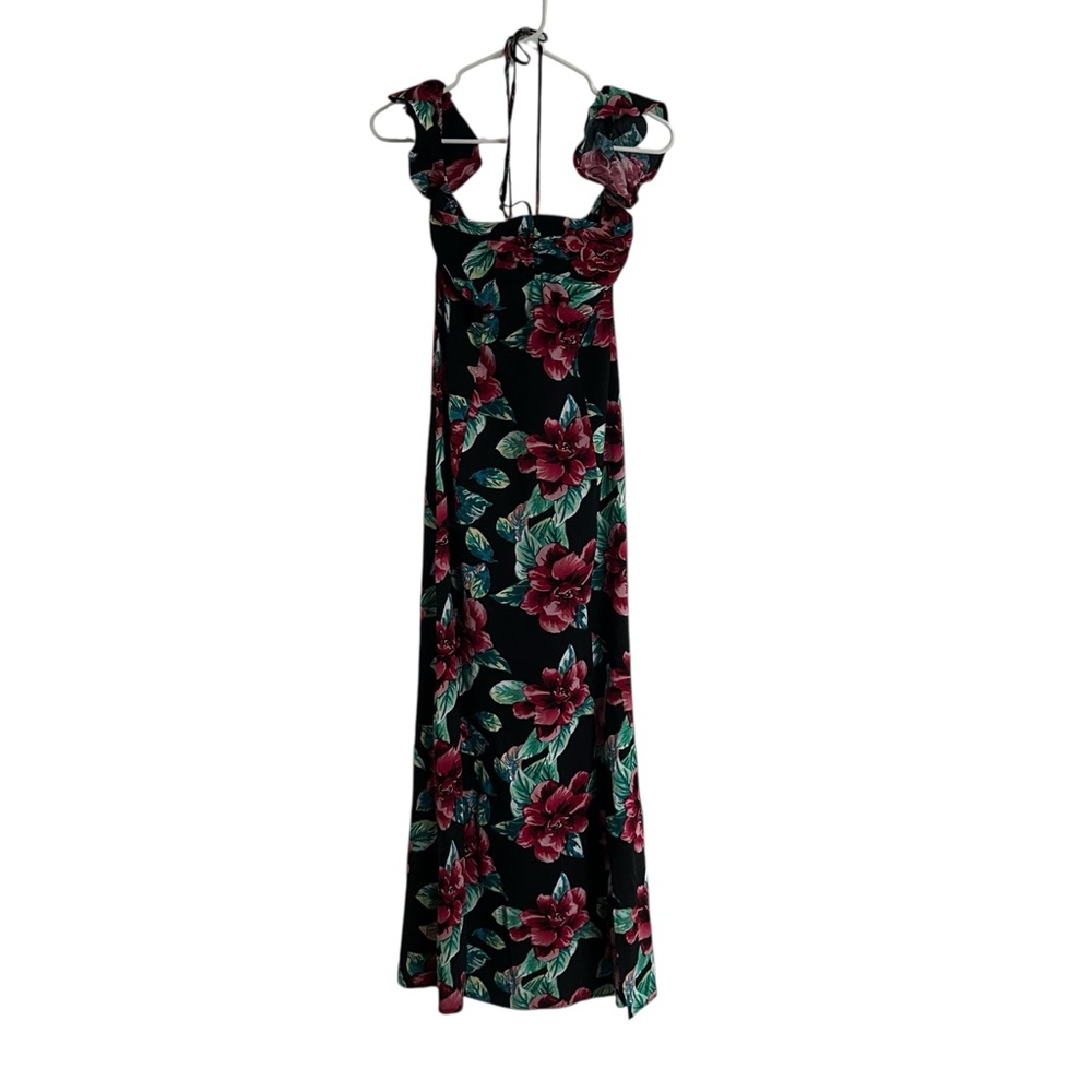 Guess Rosalyn Floral Flutter Sleeve Halter High Slit Maxi Dress XS NWT